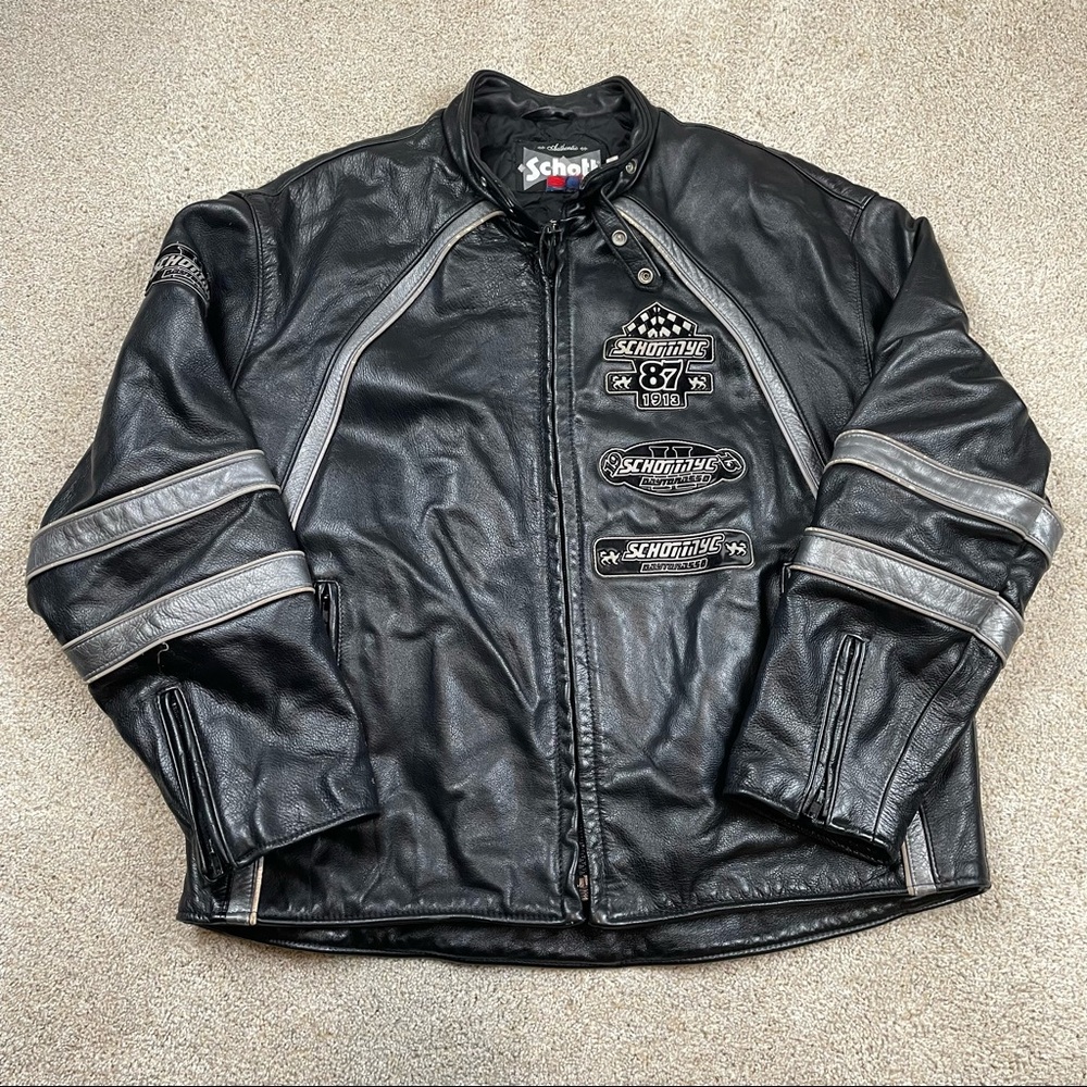 Vintage Authentic Schott NYC 4X L Leather motorcycle patches biker zip up jacket